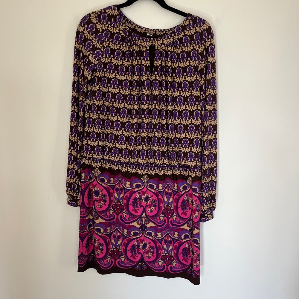 London Times Jersey Art Nouveau Retro Floral Dress 10 EUC